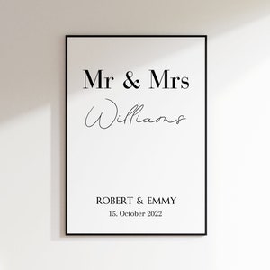 Impressão personalizada de casamento, presente de casamento, pôster de casamento personalizado, impressão personalizada de casamento, pôster Mr & Mrs, impressão de recém-casados, presente de aniversário