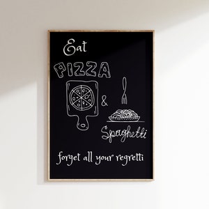 Pizza Spaghetti Poster, Kitchen Wall Decor, Pasta Print, Restautrant Wall Decor, Italian Art Print, Funny Pasta Print, Pizza Poster,