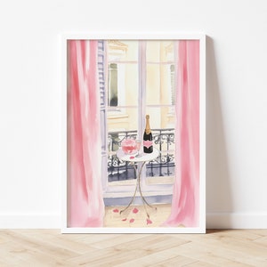 Watercolor Paris Art Print, Romantic Print, French Chic, Champagne Poster, Pink Printable,Girly Wall Art, Bedroom Print,Champagne Lover Gift