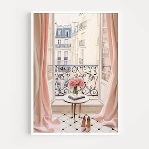 Watercolor Paris Art Print, French Paris Window, Pink Print, Girly Wall Art, Bedroom Wall Art, Paris Wall Art, Romantic Print, Feminine Art