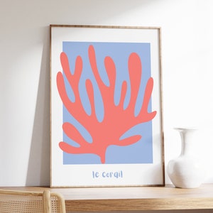 Abstract Coral Print, Matisse Style, Minimalistic, Living Room Decor, Coral Wall Art, Cut Out Wall Art, Office Wall Decor,Bedroom Wall Decor
