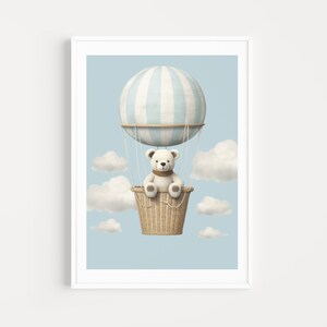 Cute Teddy Bear In Hot Air Balloon Print, Nursery Wall Decor, Instant Download, Nursery Art, Toddler Wall Art, Printable Poster, Baby Room