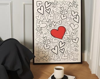 Modern Love Wall Art, Minimal Heart Print, Romantic Bedroom Decor (Digital Download)