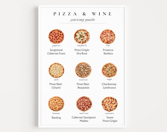 Pizza And Wine Pairing Guide Print, Wine Types Poster, Wine Lover Gift, Restaurant Wall Decor, Pizza Lover Gift, Kitchen Dining Wall Decor