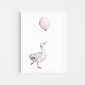 Cute Duck Pink Balloon Print, Nursery Wall Decor, Children&#39;s Room Decor, Printable Nursery Art, Girls Room Decor, Kid&#39;s Room Pints, Pink Art