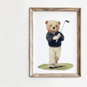 Póster de golf vintage con diseño de oso, póster deportivo para habitación infantil, regalo para entusiastas del golf, arte de pared con temática deportiva, póster imprimible de golf, impresión de oso lindo