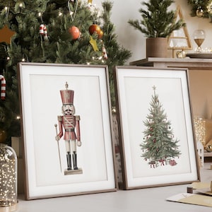 Nutcracker Wall Art Set of 2, Vintage Christmas Tree Print, Holiday Decor (Digital Download)