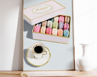 French Macarons Print, Coffee Corner Decor, Colorful Dessert Art  (Digital Download)