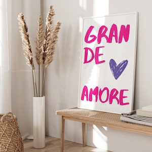Cartel de amor, impresión grande amore, arte de pared maximalista, decoración ecléctica moderna del hogar, cita de amor, cartel rosa, impresión tipográfica, regalo femenino