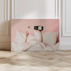 Pink Champagne Wall Art, Above Bed Decor, Feminine Painting Print (Digital Download) image 6
