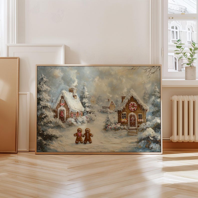 Rustic Christmas Art, Gingerbread House Print, Vintage Christmas Decor (Digital Download) image 2
