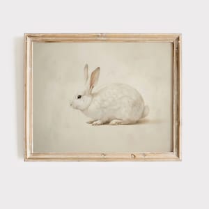 Vintage Rabbit Painting Print, Neutral Nursery Wall Art, Neutral Beige Wall Art, Easter Home Decor, Bunny Art Print, Easter Bunny Rustic Art