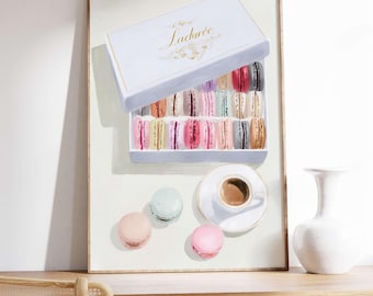 French Macarons Print, Coffee Corner Decor, Colorful Dessert Art  (Digital Download)