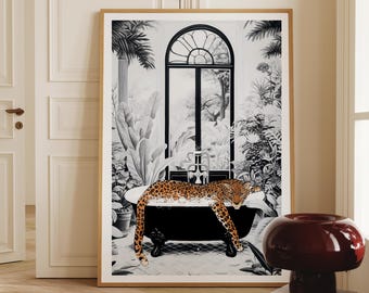 Leopard Print,  Whimsical Bathroom Decor, Eclectic Artwork, Bathtub Poster (Digital Download)