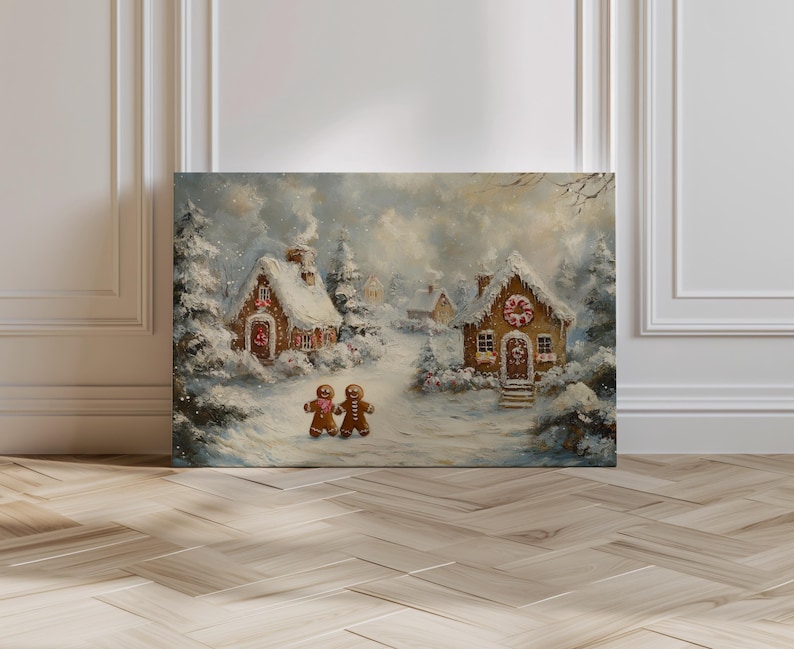 Rustic Christmas Art, Gingerbread House Print, Vintage Christmas Decor (Digital Download) image 7