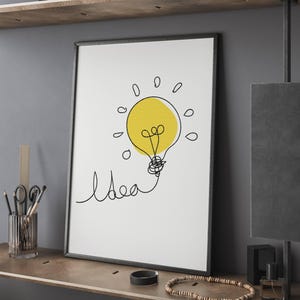 Light Bulb Idea Printable, Office Wall Decor, Home Office Decor, Office Art Prints, Office Wall Art, Office Printable Decor, Line Art