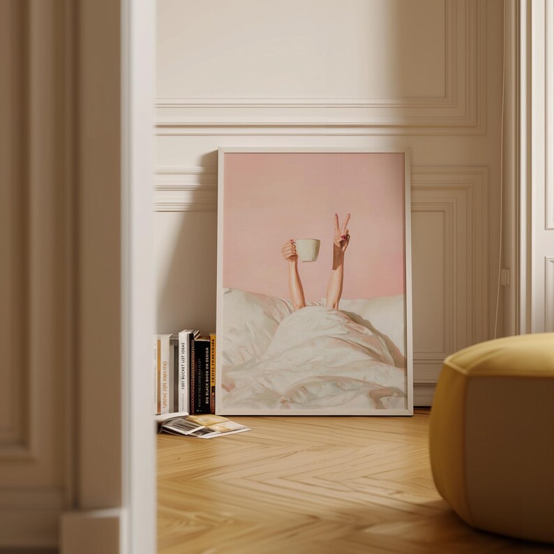 Pink Coffee Poster, Trendy Bedroom Wall Art, Above Bed Decor (Digital Download) image 5