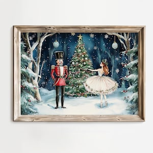 Ballerina Nutcracker Classic Vintage Christmas Print, Printable Christmas Poster, Classic Winter Christmas Wall Decor, Christmas Art Gift