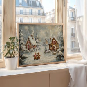 Rustic Christmas Art, Gingerbread House Print, Vintage Christmas Decor (Digital Download) image 8