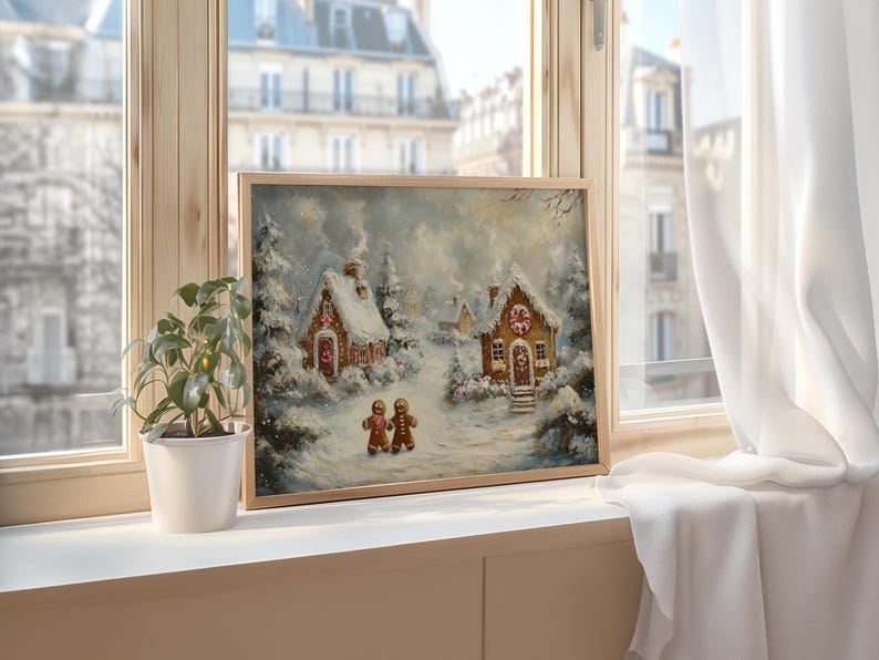 Rustic Christmas Art, Gingerbread House Print, Vintage Christmas Decor (Digital Download) image 8