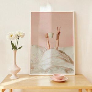 Pink Coffee Poster, Trendy Bedroom Wall Art, Above Bed Decor (Digital Download) image 2