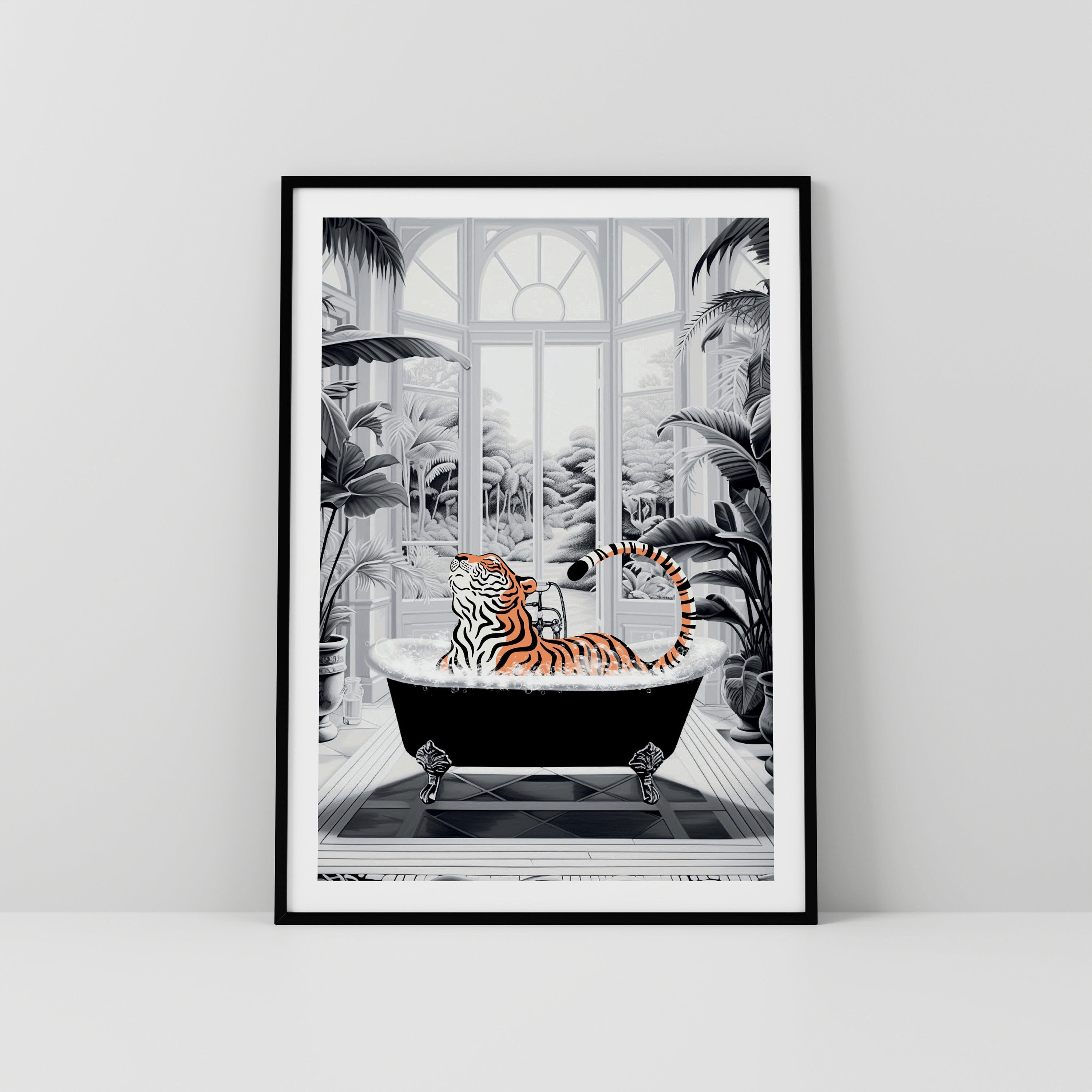 Tropical Bathroom Poster, Tiger in Tub Print, Bathroom Art Print ...