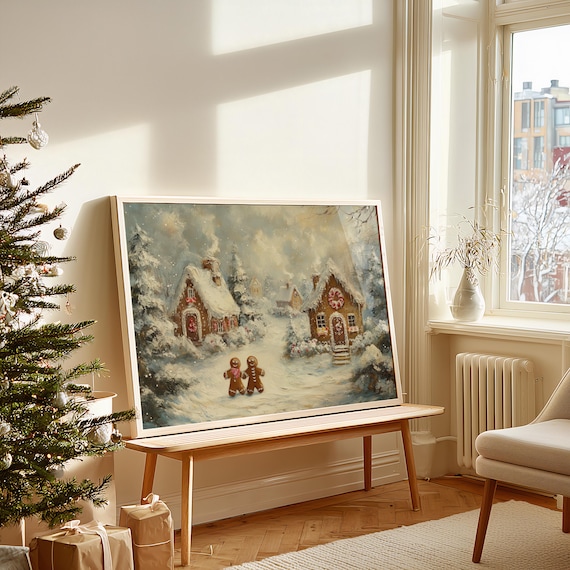 Rustic Christmas Art, Gingerbread House Print, Vintage Christmas Decor (Digital Download)