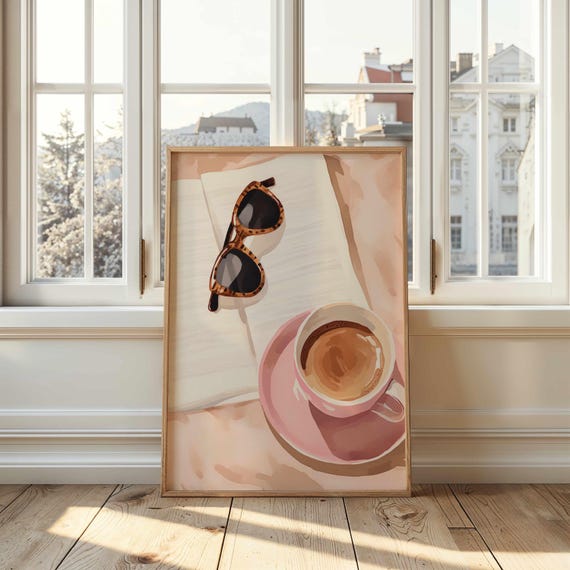 Pink Coffee Print, Trendy Feminine Wall Art (Digital Download)