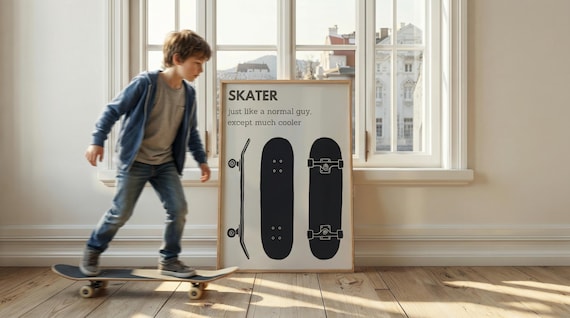 Skater Print, Kids Teen Room Decor, Skateboard Art (Digital Download)