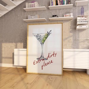 Impresión de martini extra sucio, póster de martini, decoración de pared para bar en casa, impresión de cócteles, póster de bebidas, regalo para amantes de las bebidas, arte con alcohol, arte de pared de moda