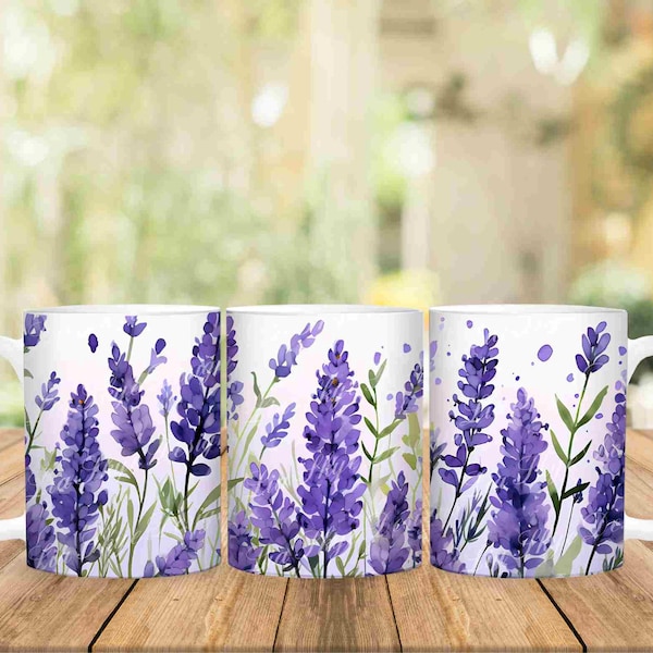 Lavender Flowers Mug Wrap, 15 oz mug design, Sublimation Design, Instant Download, High Resolution 300 DPI