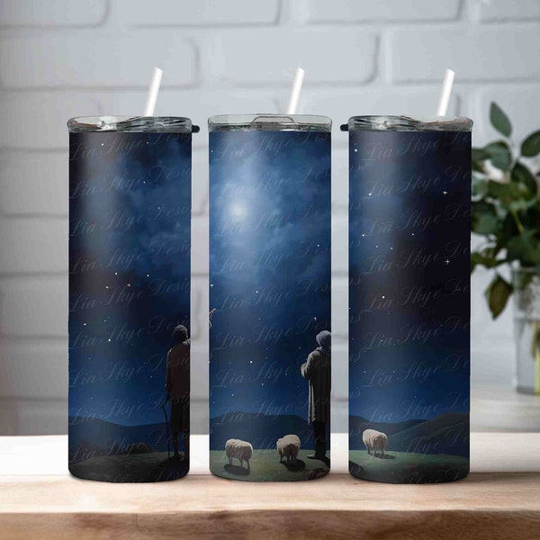 Shepherds Watching Star In Sky Tumbler Wrap, 20 oz Skinny Tumbler Design, Sublimation Design, Instant  Download, High Resolution 300 DPI PNG