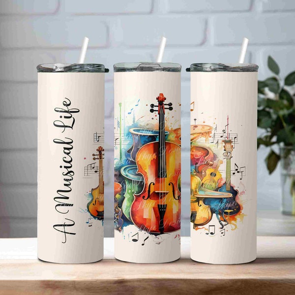 A Musical Life Orchestra Instruments Tumbler Wrap, 20oz Tumbler design, Sublimation Design, High resolution 300 DPI PNG, Instant Download