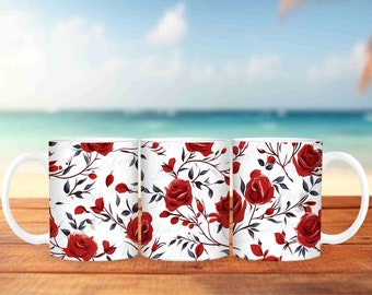 English Rose Mug Wrap, Seamless 15 oz mug design, Sublimation Design, Instant Download, High Resolution 300 DPI