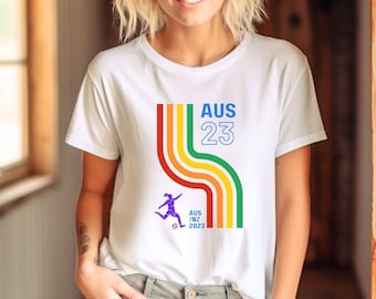 Australian Women&#39;s World Cup LGBTQI+ Supporter T-Shirt, Retro Front Print, Matilda&#39;s Soccer, Pride Women&#39;s football, Women&#39;s FIFA
