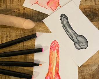 Penis drawing, marker colored handmade cock illustration