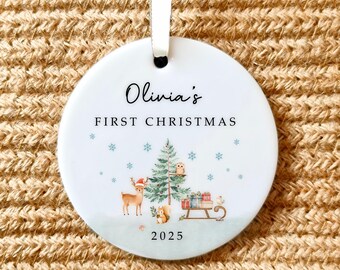 Baby's First Christmas Decoration with Woodland Winter Scene