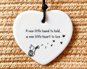 A New Little Hand to Hold New Baby Ceramic Keepsake with Piglet Design