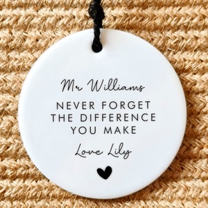 Never forget the difference you make, Personalised Gift for Teacher, Nursery Teacher, Childminder, End of Term, School Leaver, Ceramic