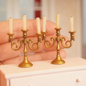 Miniature Candleholder for 3 Candles | 1:12 Scale Dollhouse Candelabra | Antique Miniatures