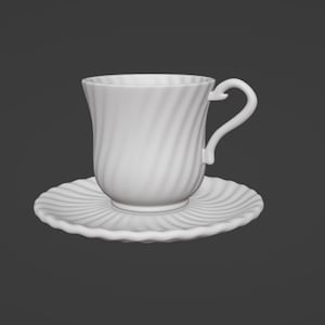 STL File for 1:12 Scale Teacup with Saucer | 3D Model STL File for 3D Resin Print | Dollhouse Miniatures 3D Print