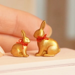 1:12 Scale Gold Bunny Rabbit Decor Figurine | Dollhouse Miniatures 3D Printed | Miniature Easter Decoration