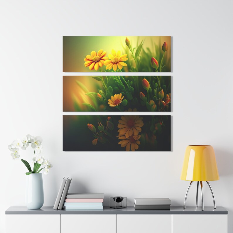 Acrylic Prints Triptych Flower Wall Art 36x36 Print, Modern Glass Art