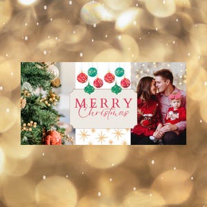 Tarjeta con foto festiva editable / Diseño festivo contemporáneo / Tarjeta navideña familiar personalizada / Tarjeta de recuerdo familiar / Tarjeta de felicitación imprimible