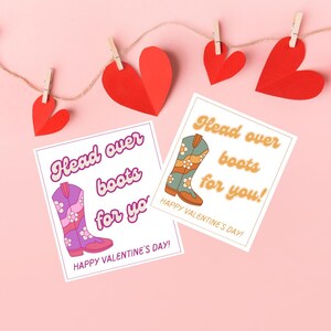 Tarjetas de San Valentín con la frase Head Over Boots para imprimir / Tarjetas de San Valentín de estilo country western / Tarjetas de San Valentín para niños / Tarjetas de San Valentín para imprimir en casa