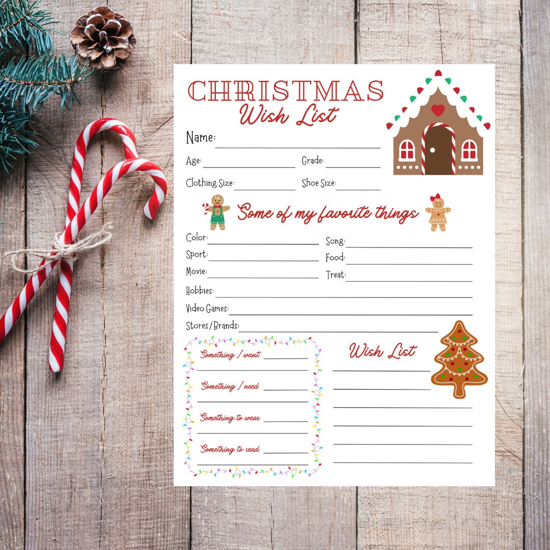 gingerbread christmas wish list template for kids (pdf/png) - etsy uk