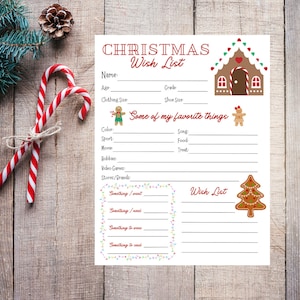 Lebkuchen Weihnachtswunschliste Vorlage, Geschenkwunschliste für Kinder, Weihnachtsgeschenkliste, Weihnachtsgeschenkführer für Großeltern und Familie