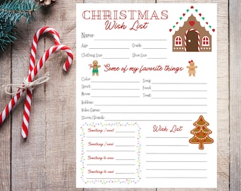 Gingerbread Christmas Wish List Template for Kids (PDF/PNG)
