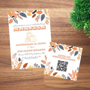 Editable Fall Birthday Invitation Suite: Rustic Autumn Leaves (Digital Download)
