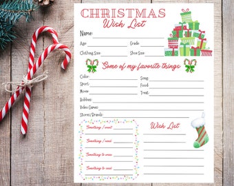 Christmas Gift Wish List Template for Kids (PDF, PNG)